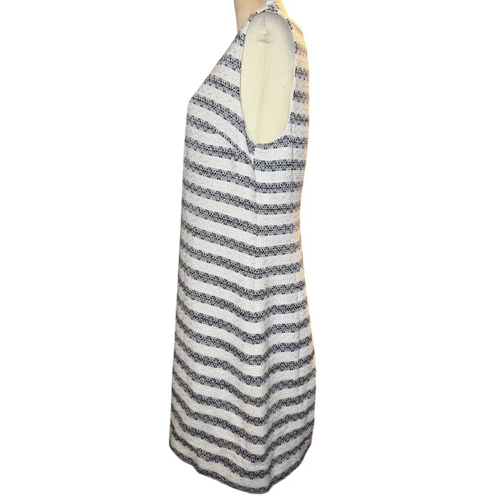 J.Crew Textured Navy Stripe Shift Dress, Crest Button Nautical Boucle, Size 12